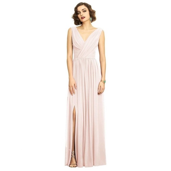 Dessy Collection Sleeveless Draped Chiffon Maxi Dress With Front Slit - Picture 1 of 10